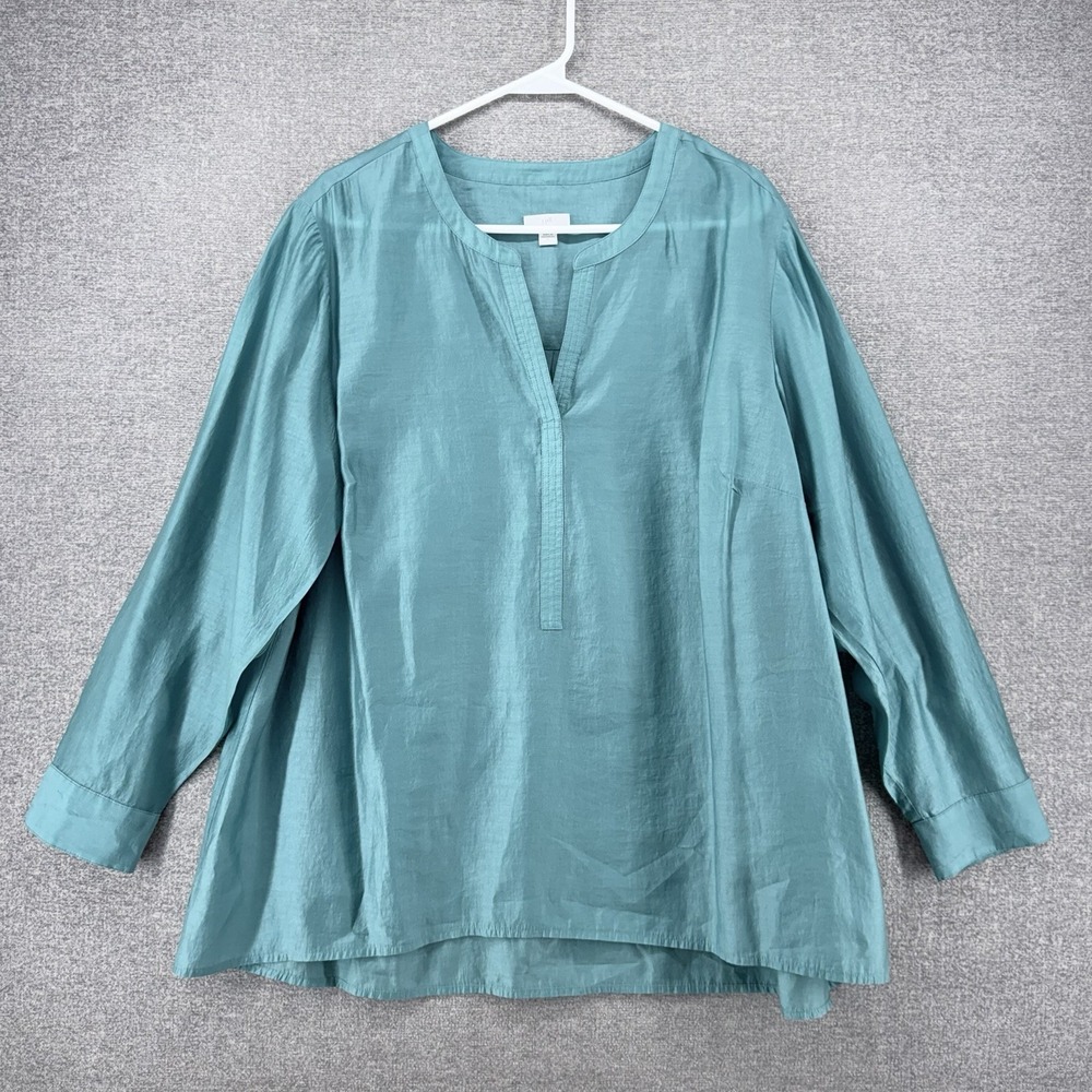 J Jill Tunic Top Women Size XL Teal Pullover Long Sleeve Casual